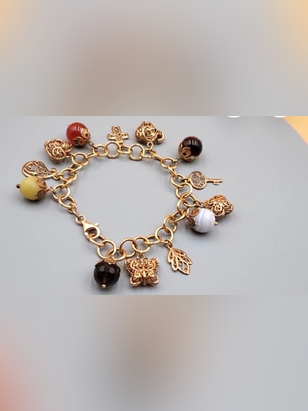 **Vintage** Gold Tone Over Sterling Silver Charm Bracelet